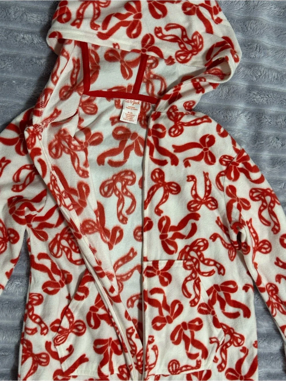 Cat & Jack Red Bow-Print Hooded One-Piece Pajamas